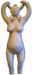 Bounty Carries - a statue of the mother - she is pregnant and carries her child on her shoulders with her arms raised in the classic nathor position